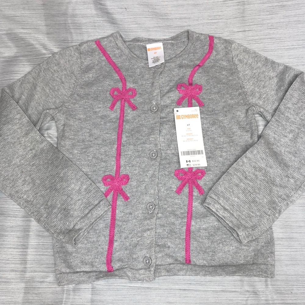 Pink & Grey Bow Cardigan Size 4 Gymboree NWT